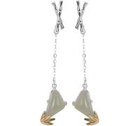 ZUOZUIYQ Boucles d'oreilles pour Femmes, Argent Sterling Hotan Jade Long Pendentif personnalité Feuille de Bambou Style Chinois