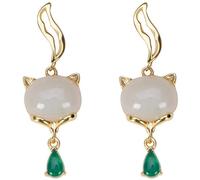 ZUOZUIYQ Boucles d'oreilles pour Femmes, en Argent Sterling plaqué Or, Jade Hotan, personnalité Vintage, Animal, Style Chinois, Clou d'oreille