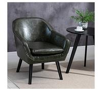 ZUOZUIYQ Chaise d'accentuation en Cuir Moderne du Milieu du siècle avec Jambes en Bois Massif Chaise d'accent Vert pour Le Salon de Chambre à Coucher Chaise à Manger élégante avec Ailes et