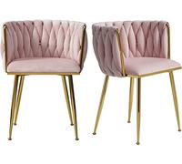 ZUOZUIYQ Chaises de Salle à Manger en Velours Moderne avec Jambes en métal doré Les Jambes tissées élégantes sièges rembourrés pour Salle à Manger vanité de Cuisine et Salon de Couleur Rose Option