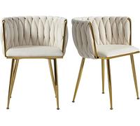 ZUOZUIYQ Chaises de Salle à Manger en Velours Or Moderne avec des Jambes en métal pour Salle à Manger Cuisine vanité Salon Beige tissée tissée