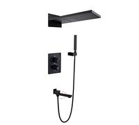 ZUOZUIYQ ConceaShower System Digital Display Shower Faucet Set Matt Black Shower Mixer Set with Brass Hand Shower and Waterfall Rainfall Shower Head Contain Faucet Rough-in Valve Body Beauty Comes