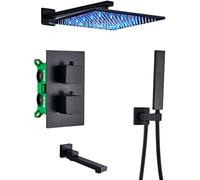 ZUOZUIYQ ConceaShower System Thermostatic Shower Faucet Set Matte Black Anti Scald Shower Set with Hand Shower and Rainfall Shower Head Advanced Air Injection Technology Wall Mounte Beauty Comes