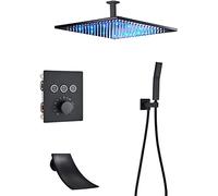 ZUOZUIYQ ConceaShower System Thermostatic Shower Faucet Set Matte Black Anti Scald Shower Set with Hand Shower and Rainfall Shower Head Advanced Air Injection Technology Ceiling Mou Beauty Comes