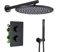 ZUOZUIYQ ConceaShower System Thermostatic Shower Mixer Set Wall Mounted Matte Black Anti Scald Shower Set with Hand Shower and Rainfall Shower Head Advanced Air Injection Technology,12 Beauty Comes