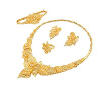 ZUOZUIYQ Dubaï Arabie Femmes plaqué Or 24K mariée Mode Strass Bijoux de Mariage Collier Boucles d'oreilles Bracelet Bague 4 pièces Ensemble