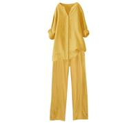 ZUOZUIYQ Ensemble Complet de 2 survêtements pour Femmes, Couleur Unie, à la Mode, en Coton Lin, avec Poche, Chemise à Manches Longues, Pantalon Long à Nouer, vêtements d'entraînement pour Tenues