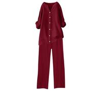 ZUOZUIYQ Ensemble Complet de 2 survêtements pour Femmes, Couleur Unie, à la Mode, en Coton Lin, avec Poche, Chemise à Manches Longues, Pantalon Long à Nouer, vêtements d'entraînement pour Tenues