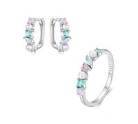 ZUOZUIYQ Ensemble de Boucles d'oreilles en Argent Pur S925 pour Femmes, Ensemble de Deux pièces en Platine galvanisé incrusté de Zircon coloré