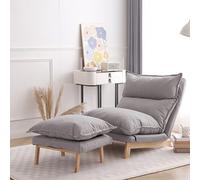 ZUOZUIYQ Ensemble de Chaise de Salon Confortable de 2 avec Dossier réglable Ottoman Coton et Lin matériau Beige Couleur Accent élégant pour Le Salon