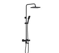 ZUOZUIYQ Ensemble de Douche mitigeur thermostatique de Salle de Bain Noir Pomme de Douche à Effet de Pluie avec Robinet Rotatif douchette à Main Ensemble de mélangeur de Douche de Bain système de