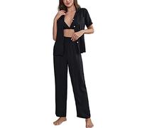 ZUOZUIYQ Ensemble de Pyjama Doux Mignon pour Femmes, Pantalon découpé sur Le Devant, Ensemble de Pyjama en Coton, Garniture de Boutons, vêtements de Nuit, Petit Bas de Pyjama