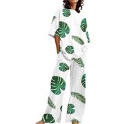ZUOZUIYQ Ensemble de Pyjama Doux Mignon pour Femmes, Tenues d'été pour Femmes, Ensemble 2 en Coton Lin, t-Shirts surdimensionnés, Pantalon Droit, Grande Taille, survêtement, Pyjama Drame pour