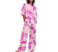 ZUOZUIYQ Ensemble de Pyjama Doux Mignon pour Femmes, Tenues d'été pour Femmes, Ensemble 2 en Coton Lin, t-Shirts surdimensionnés, Pantalon Droit, Grande Taille, survêtement, Pyjama Drame pour