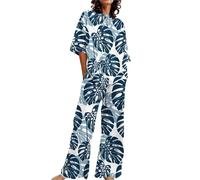 ZUOZUIYQ Ensemble de Pyjama Doux Mignon pour Femmes, Tenues d'été pour Femmes, Ensemble 2 en Coton Lin, t-Shirts surdimensionnés, Pantalon Droit, Grande Taille, survêtement, Pyjama Drame pour