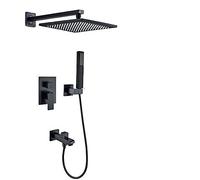 ZUOZUIYQ Ensemble de Robinet de Douche Noir de 16 Pouces, Bec de Baignoire en Laiton, douchette à Main, Ensemble de Douche de Bain, mitigeur de Douche, vanne de Commande de boîte intégrée, Pomme de