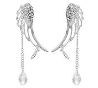 ZUOZUIYQ Femmes Couleur Argent Ailes d'ange Strass Gland chaîne Oreille Clip Boucles d'oreilles Breloques 4 cm 1 Paire Meilleur Choix