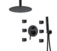 ZUOZUIYQ Full Body Shower System Matt Black, 10 inches Rain Shower Faucet Set with 6 Body Sprays & Hand Shower, 3-Function Rain Mixer Shower Set,C C Beauty Comes