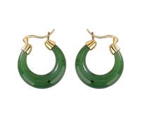 ZUOZUIYQ Hotan Jade Boucles d'oreilles créoles élégantes en Jade Vert pour Femme en Argent Sterling 925 plaqué Or avec Pierres précieuses