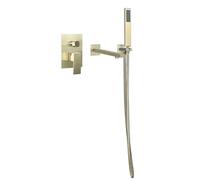 ZUOZUIYQ Mitigeur de lavabo de Salle de Bain, Robinet de Douche Mural Rotatif à 180 ° en Acier Inoxydable, Ensemble de mitigeur de Baignoire de Salle de Bain Chaud Froid, Or brossé