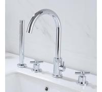 ZUOZUIYQ Mitigeur de lavabo de Salle de Bain, robinets de Bain à 4 Trous, Pomme de Douche chromée Ensemble de tuyaux pour robinets de Bain, Robinet mitigeur de Douche d'eau Chaude Froide de