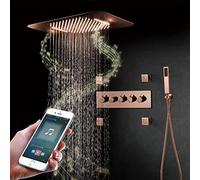 ZUOZUIYQ Music Shower System Rose, 64 Colors Thermostatic Shower Faucet Set with Waterfall Rainfall Shower Head, Handheld Shower, 4pcs Body Jets, Phone Control Beauty Comes