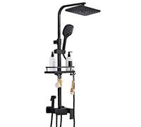 ZUOZUIYQ Paye de Douche Noir Salle de Bain mélangeur thermostatique Set Écran LED Affichage avec étagère 10x30 cm Douche de Pluie avec bouchette de pulvérisateur Boucheur de Moteur de Douche Kit de