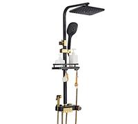 ZUOZUIYQ Paye de Douche Noir Salle de Bain mélangeur thermostatique Set Écran LED Affichage avec étagère 10x30 cm Douche de Pluie avec bouchette de pulvérisateur Boucheur de Moteur de Douche Kit de