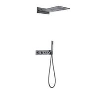 ZUOZUIYQ Rain Shower System, Big Waterfall Rainfall Shower Head with Handheld Spray, Wall Mounted Thermostatic Shower Faucet Set, Solid Brass,Brushed Gray Beauty Comes