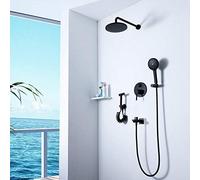 ZUOZUIYQ Rainfall Shower Head SUS304 10 inch Hot Cold Embedded Brass Valve Bathroom Black Shower Faucet Set with Bidet Sprayer Beauty Comes
