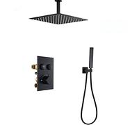 ZUOZUIYQ Shower Head -PE Black Rain Shower System ThermosShower Combo Set Ceiling Mounted Bathroom Shower Faucet Set with Stainless Steel Shower Head, Handheld Shower,12 inches 12 inches Beauty Comes
