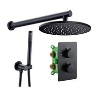 ZUOZUIYQ Shower Head -PE ThermosShower Faucet Set Matt Black Solid Brass Shower System Set Valve ConceaThermostat Trim with Two Way Control Kit Rain Shower with Shower Head and Shower Hose,12 inc 12
