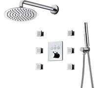 ZUOZUIYQ Shower Set 3 in 1 Shower Faucet Set, Bathroom Thermostatic Wall Mount Shower System, 245mm Top Spray Shower Head and 2 Function Handheld Showerhead,Chrome Beauty Comes