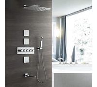 ZUOZUIYQ Shower Set ConceaThermostatic Shower Set 4 Function in-Wall Waterfall Square Top Spray Hand 3 Side Touch with Faucet Can Be Rotated Fixed Showerheads Beauty Comes