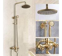 ZUOZUIYQ Shower Set Continental Carved Antique Bathroom Shower Circular Top 3 Function Shower Pressurized Spray System Water Supply Bath Beauty Comes