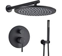 ZUOZUIYQ Shower Set Shower System ConceaBrass Shower Mixer Set Wall Mounted Matte Black Shower Faucet Set with Hand Shower and Rainfall Shower Head,16 inch Beauty Comes