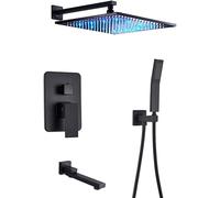 ZUOZUIYQ Shower Set Shower System ConceaShower Faucet Set Wall Mounted Shower Mixer Taps Set with Hand Shower and Rainfall Shower Head Advanced Air Injection Technology Matte Black,16 inch Beauty