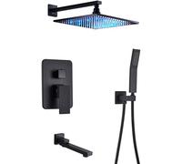 ZUOZUIYQ Shower Set Shower System ConceaShower Faucet Set Wall Mounted Shower Mixer Taps Set with Hand Shower and Rainfall Shower Head Advanced Air Injection Technology Matte Black,16 inch Beauty