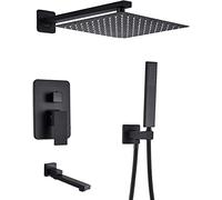 ZUOZUIYQ Shower Set Shower System ConceaShower Mixer Set Wall Mounted Matte Black Brass Shower Faucet Set with Hand Shower and Rainfall Shower Head,10 inch Beauty Comes