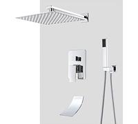 ZUOZUIYQ Shower Set Shower System ConceaShower Mixer Set Wall Mounted Shower Faucet Set with Hand Shower and Rainfall Shower Head Advanced Air Injection Technology Brass Chrome Finish,B12 inch Beauty