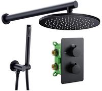 ZUOZUIYQ Shower Set Shower System Solid Brass Valve ConceaThermostat Trim with Two-Way Volume Control Kit Matt Black Thermostatic Rain Shower Faucet Set, 12inch Beauty Comes