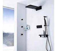 ZUOZUIYQ Shower Set Waterfall Top Spray Bathroom Shower Set Black Belt 3 Side Spray Hot and Cold Body Dark Loading Wall Type Liftable Hand with Rack Fixed Showerheads Beauty Comes
