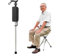 ZUOZUIYQ Siège de Canne Pliant, Tabouret de Canne Pliable en Alliage d'aluminium, Canne de Marche 2 en 1 réglable en Hauteur avec bâton de siège Qui se transforme en Chaise trépied, capacité de