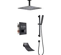 ZUOZUIYQ Thermostatic Shower System with Tub Spout Black Shower Faucet Set Ceiling Mounted Rainfall Shower Head System with Handheld Shower Set Rain Mixer Shower Combo Set,10 inches Beauty Comes