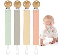 ZUPAPJO 4 Pièces Attache Tetine, Attache Sucette Bébé, Accroche Tetine Bois pour Bébé Garçon et Fille