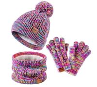 ZUPPAD Ensemble bonnet et écharpe pour enfants - Bonnet d'hiver avec pompon - En tricot - Chauffe-cou - Écharpe tubulaire - Gants chauds - Doublure polaire - Cadeau pour filles et enfants, Mélange