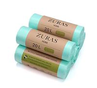 Zuras - Lot de 150 sacs poubelle biodégradables à base de plantes - 20 l - Certifiés et testés DIN EN 13432 - Indéchirables et étanches