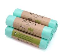 Zuras - Lot de 75 sacs poubelle biodégradables à base de plantes - 60 l - Certifiés et testés DIN EN 13432 - Indéchirables et étanches