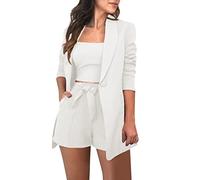 ZURBAA Ensemble Femme Blazer Tailleur+Top+Short de Bureau 60 Pièces Veste de Costume Manteau Blouson Casual pour Affaires Soiree Formel Bureau Travail