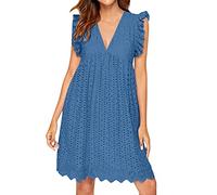 ZURBAA Robe Femme Ete Robe Short Intégré été Blanche Mi Longue Courte Combinaison Robe de Plage Casual Robe avec Poches (Bleu foncé, S)
